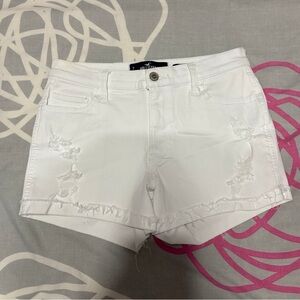 Hollister High-Rise White Ripped Jean Shorts